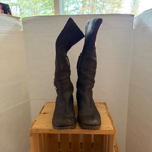 Miu Miu IT 38 US 9 Brown Leather Floral Embroidered Riding Boots - with flaws - Picture 9 of 16